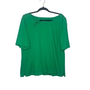 Talbots Pima Cotton Top Tie Neck Short Sleeve Green T-Shirt XL